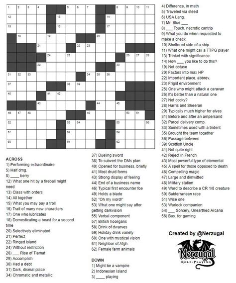 dungeons and dragons crossword